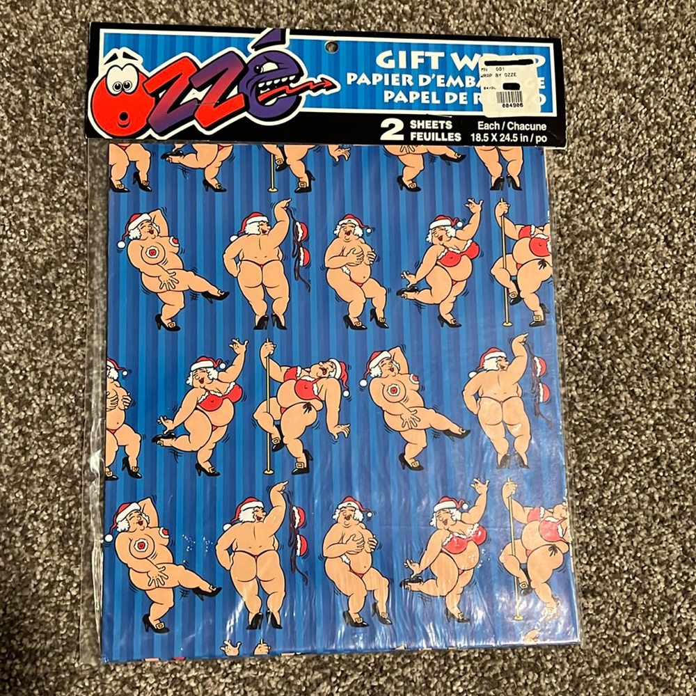 Christmas Gift Wrap Fun Vintage Naughty Mrs. Claus Stripper, NWT
